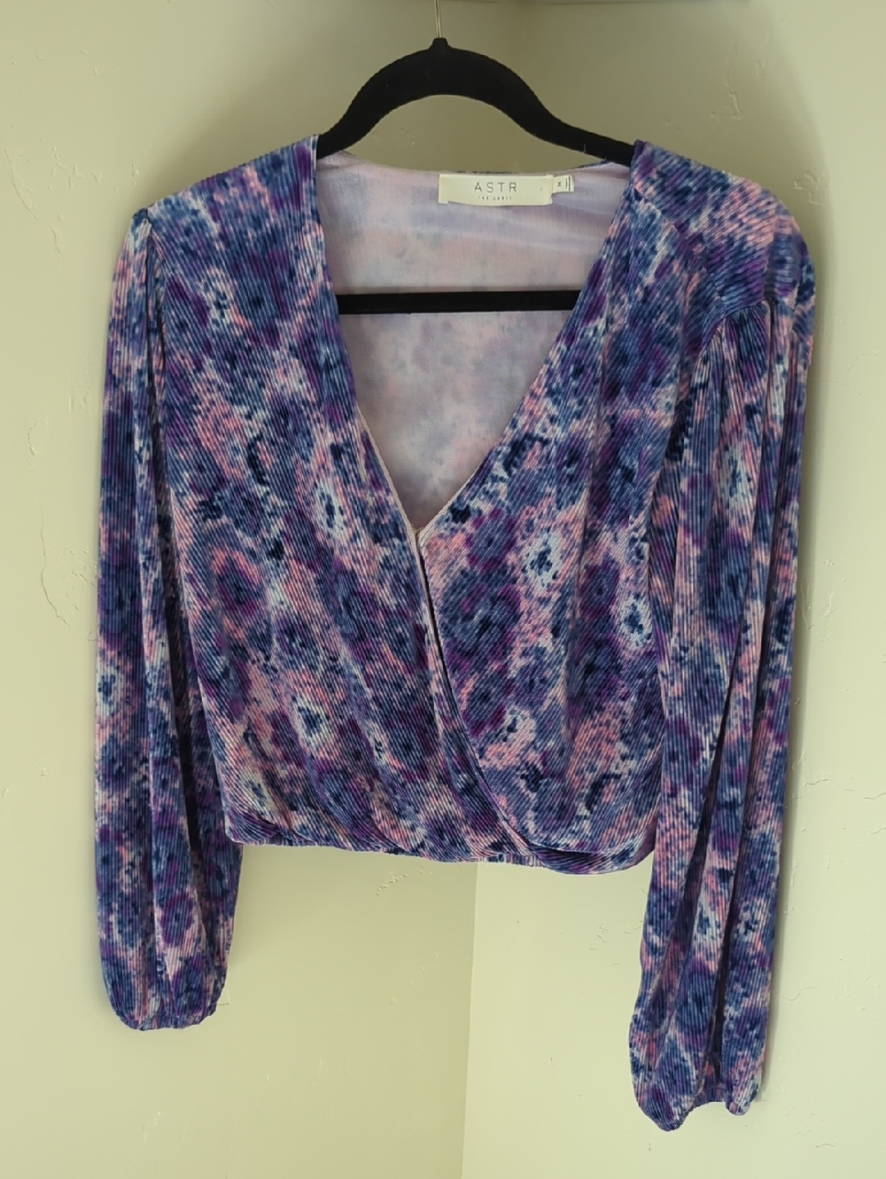 Astr Purple and Pink Ribbed Wrap Blouse
